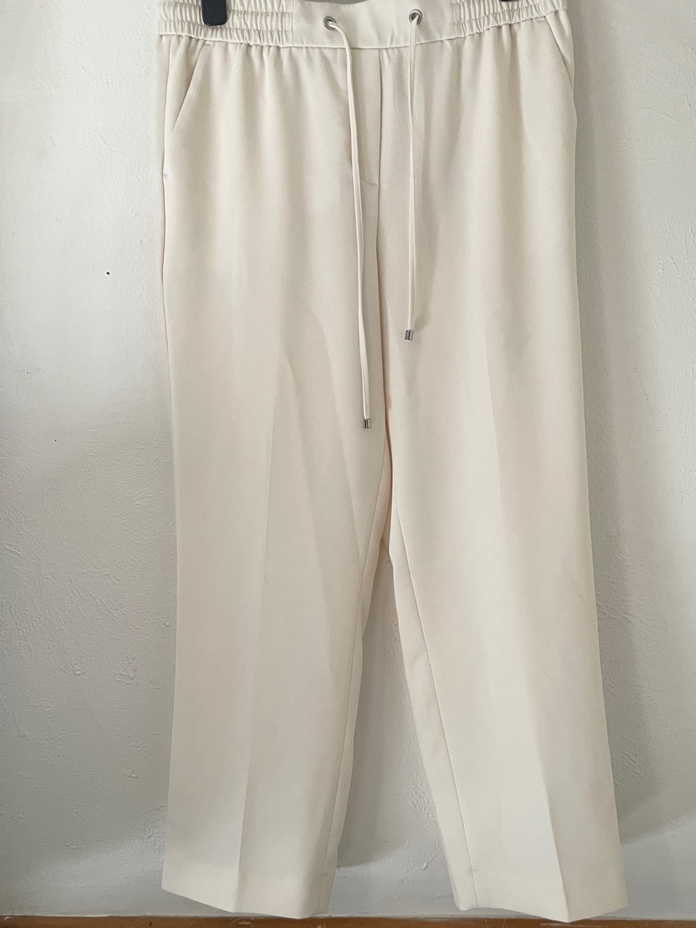 Talbots Air Knit Stretch Ivory Pull-On Drawstring Straight Leg Pants PL NWOT